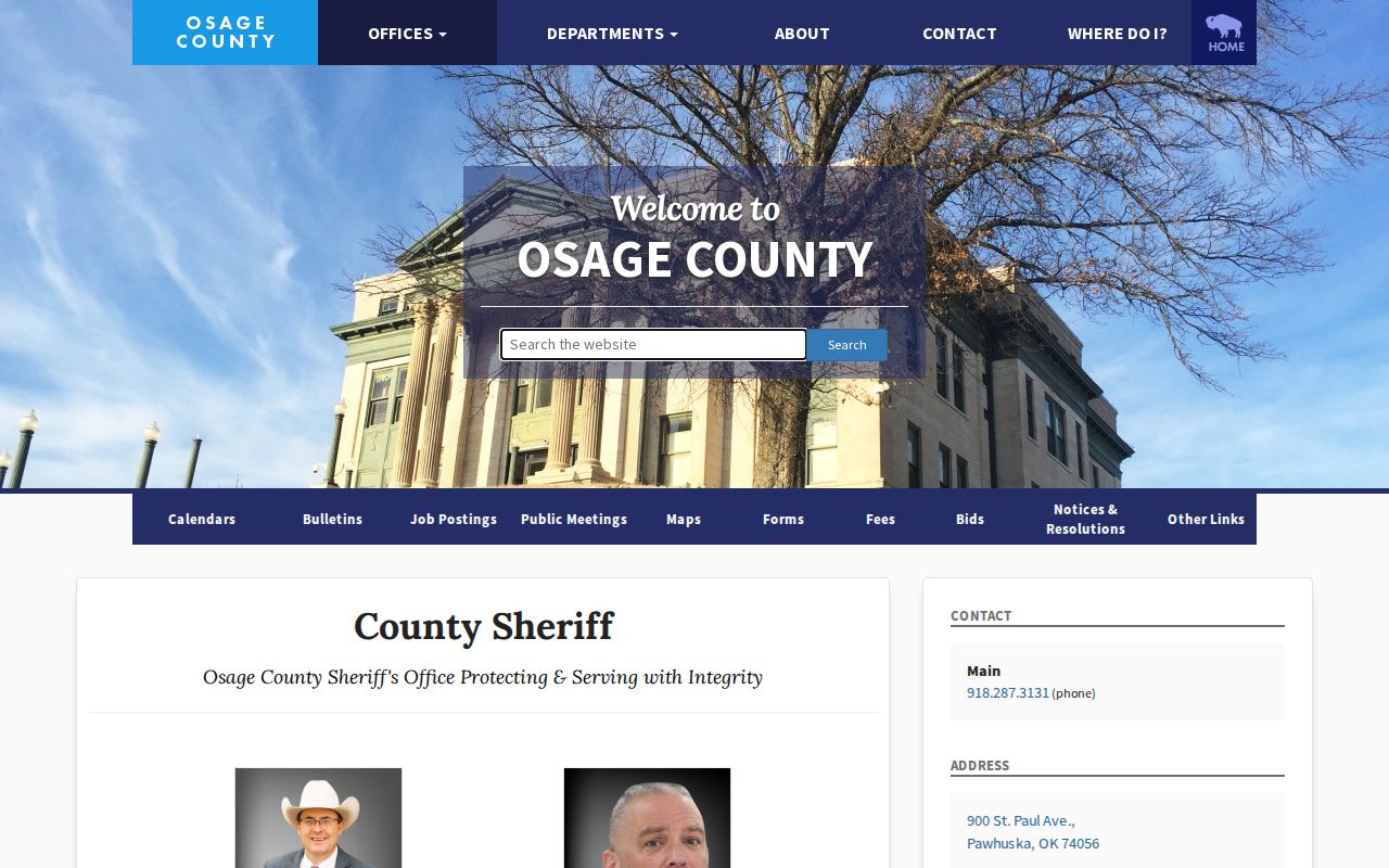Osage County sheriff office directory with Pawhuska address and contacts
