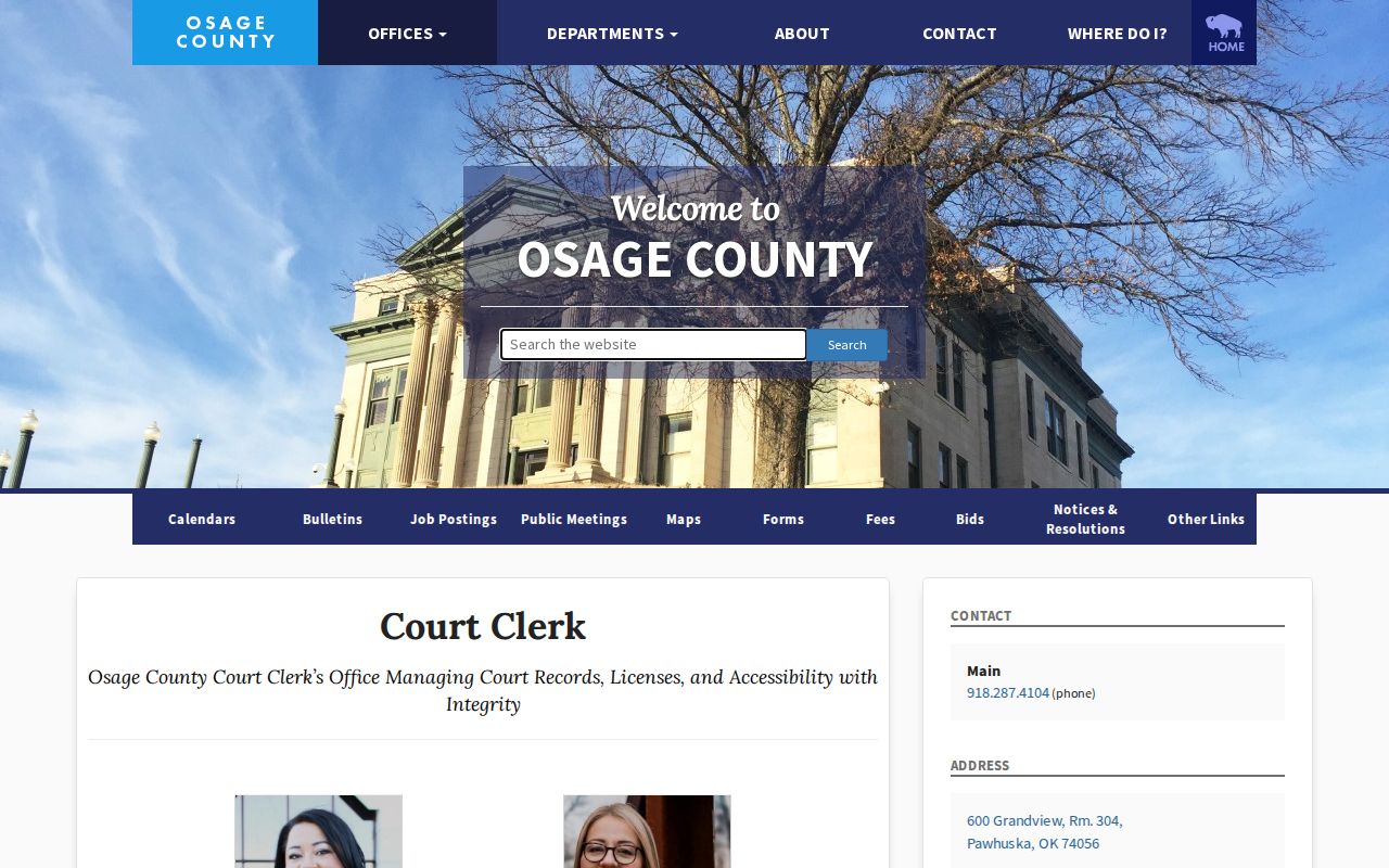 Osage County Court Clerk office information and District Court records contact