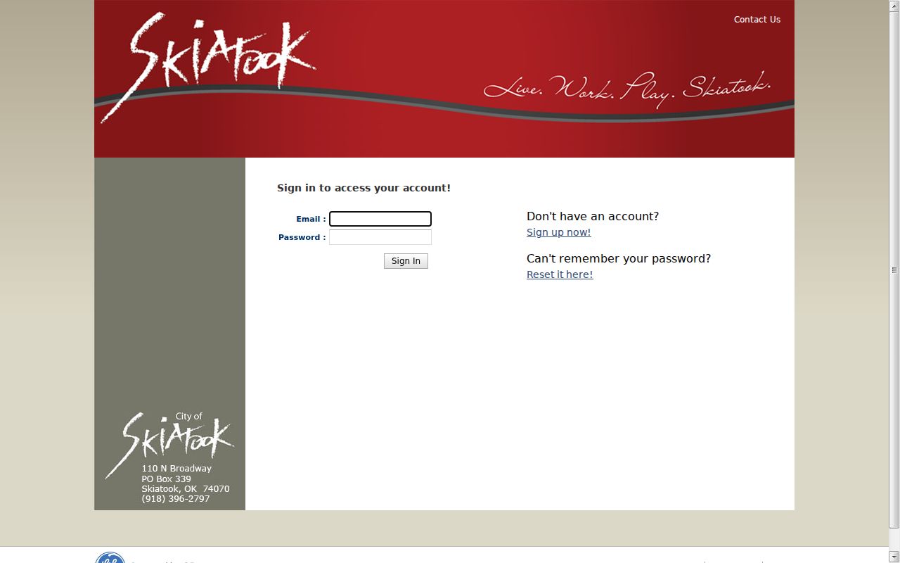 Skiatook GE Portal landing interface for municipal records