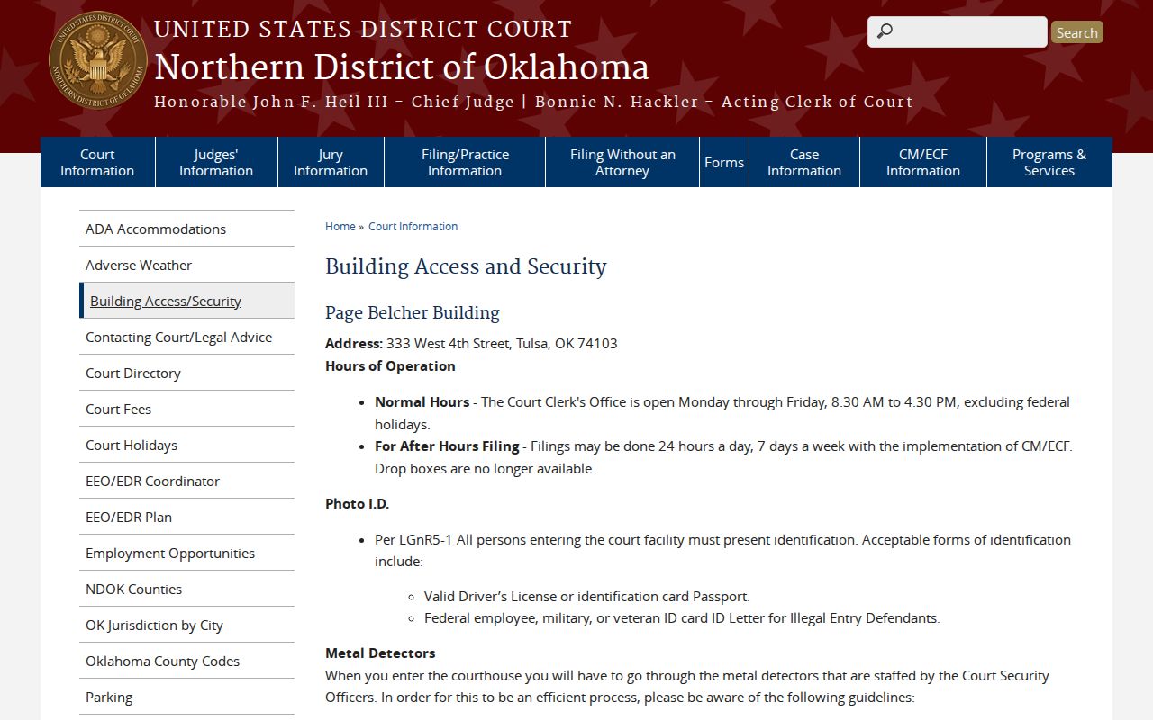 Northern District of Oklahoma federal courthouse access information